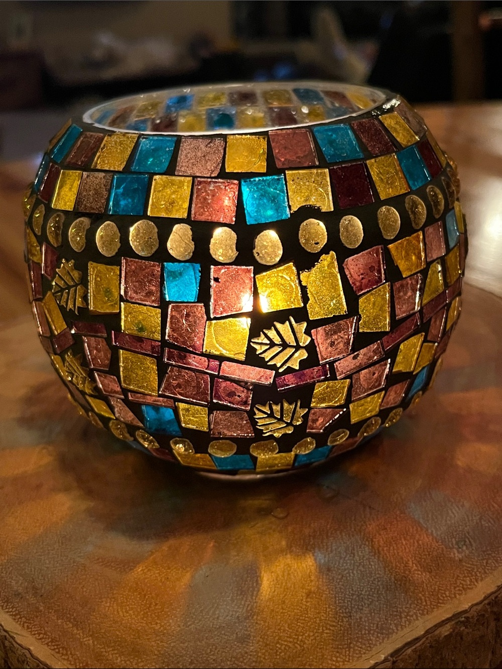 Multicolor Mosaic Glass Votive Holder - Home Art